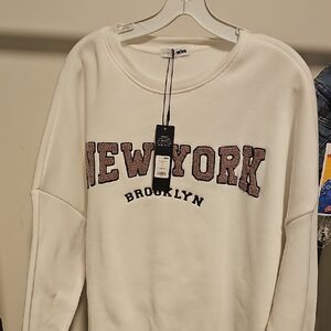 Fashion Nova White Sweatshirt with New York Brooklyn Print